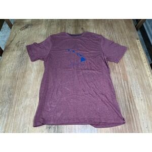 Volcom Hi Hawaii Map Graphic T Shirt Men Burgundy Short Sleeve Crew Neck Tee‎